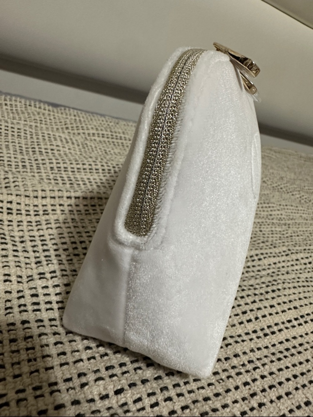 White Velvet Cosmetic Pouch with Embossed Logo - Picture 3 of 8